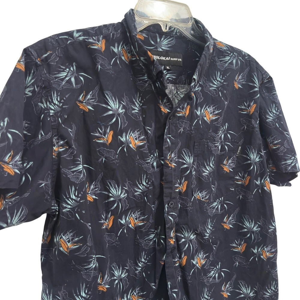 Molokai Surf Co Hawaiian Shirt Mens XL Navy Bird of Paradise Cotton Tropical